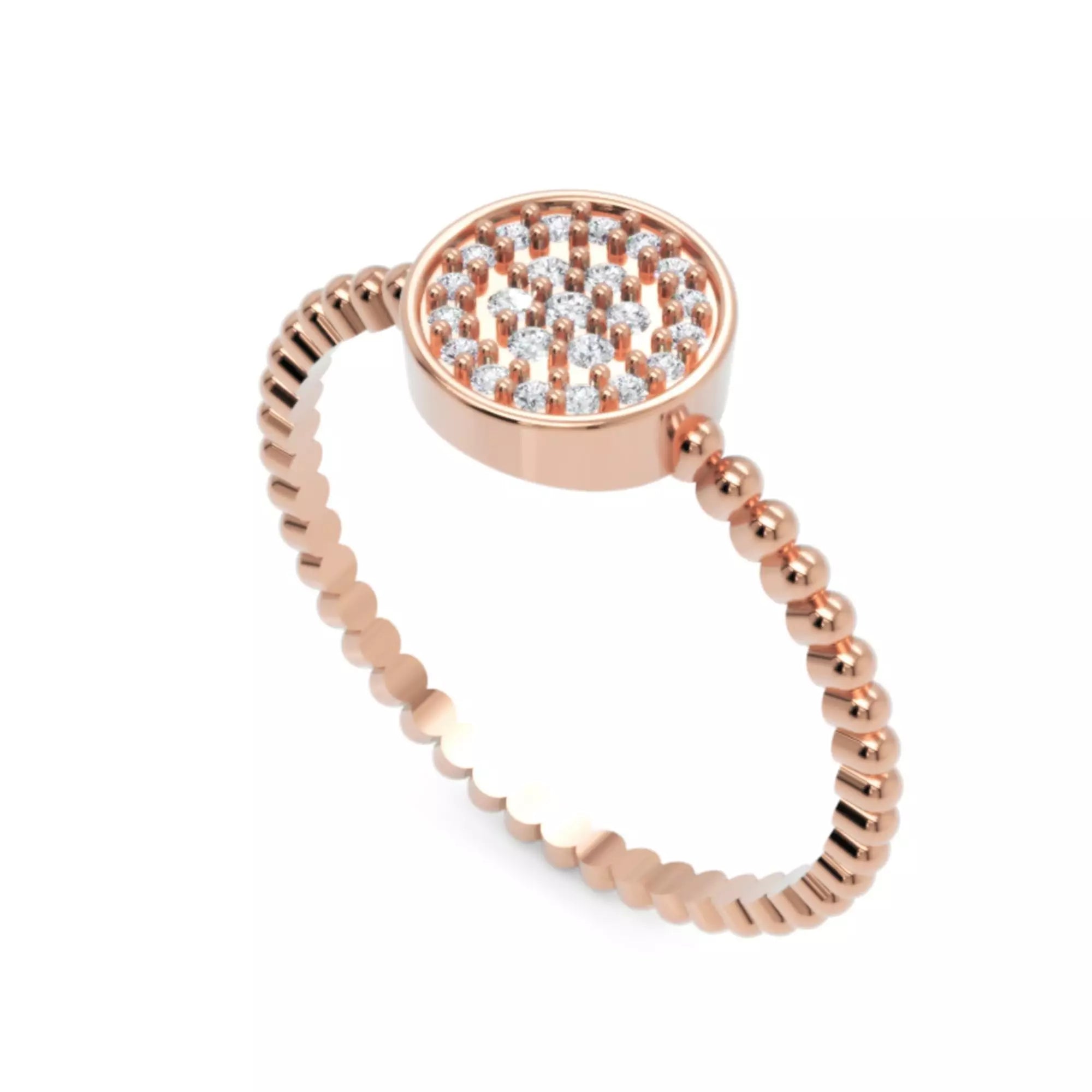 Pavé diamond disc beaded ring