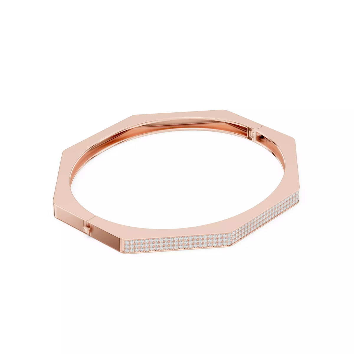 Octagon pavé diamond bangle bracelet in rose gold, alternate view