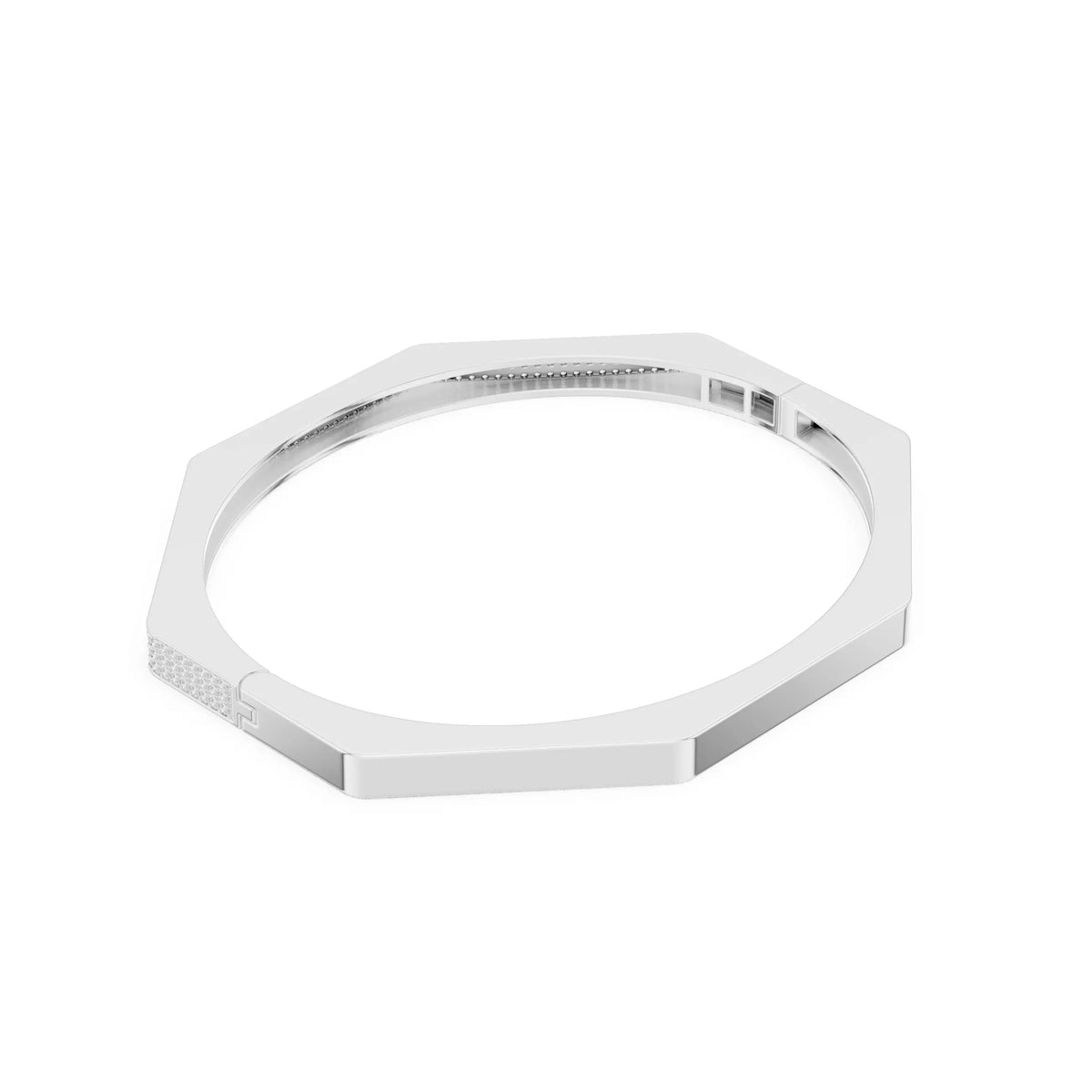 Octagon pavé diamond bangle bracelet in white gold, alternate view