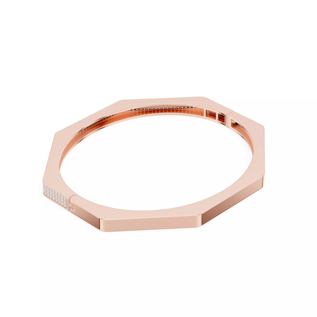 Octagon pavé diamond bangle bracelet, alternate view