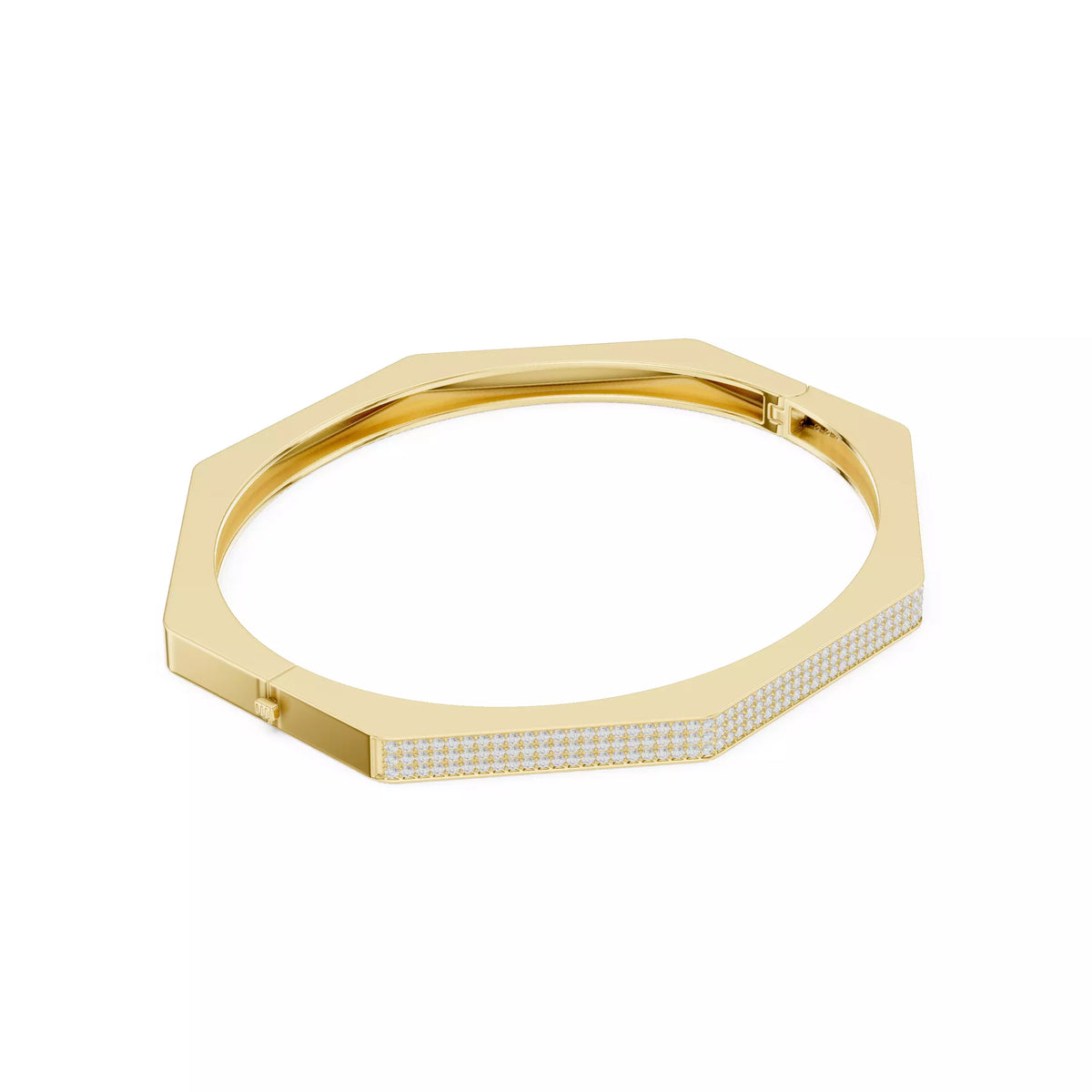Octagon pavé diamond bangle bracelet, handmade by GoldCasted