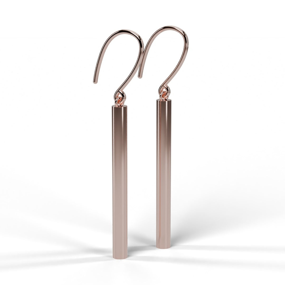 Rose gold bar drop earrings angle view