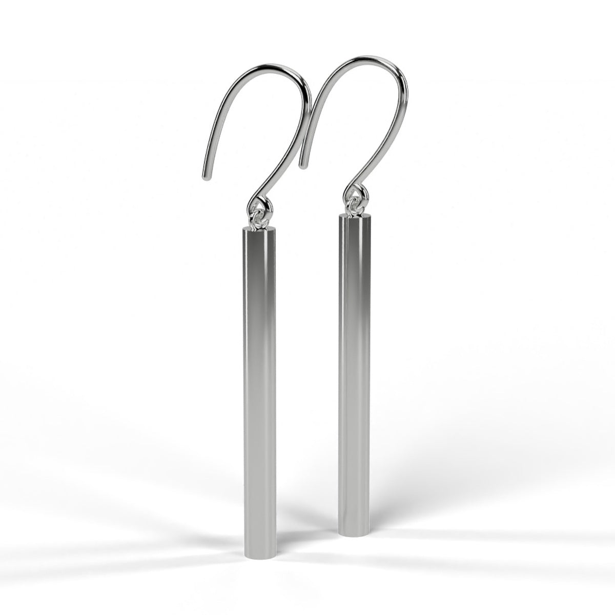 White gold bar drop earrings angle view