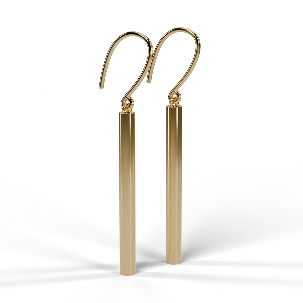 Yellow gold bar drop earrings angle view