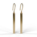 Yellow gold bar drop earrings front view