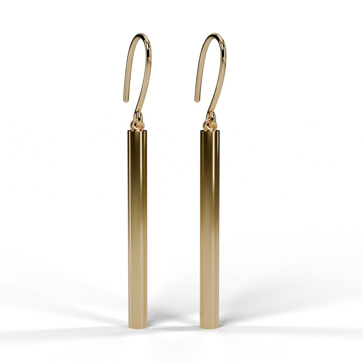 Yellow gold bar drop earrings front view