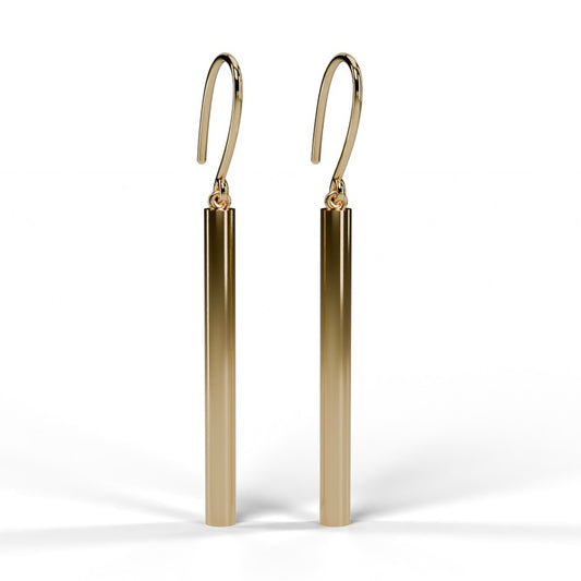 Yellow gold bar drop earrings front view