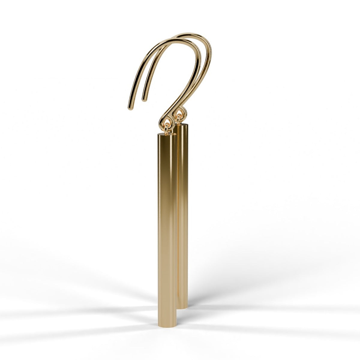 Yellow gold bar drop earrings side view
