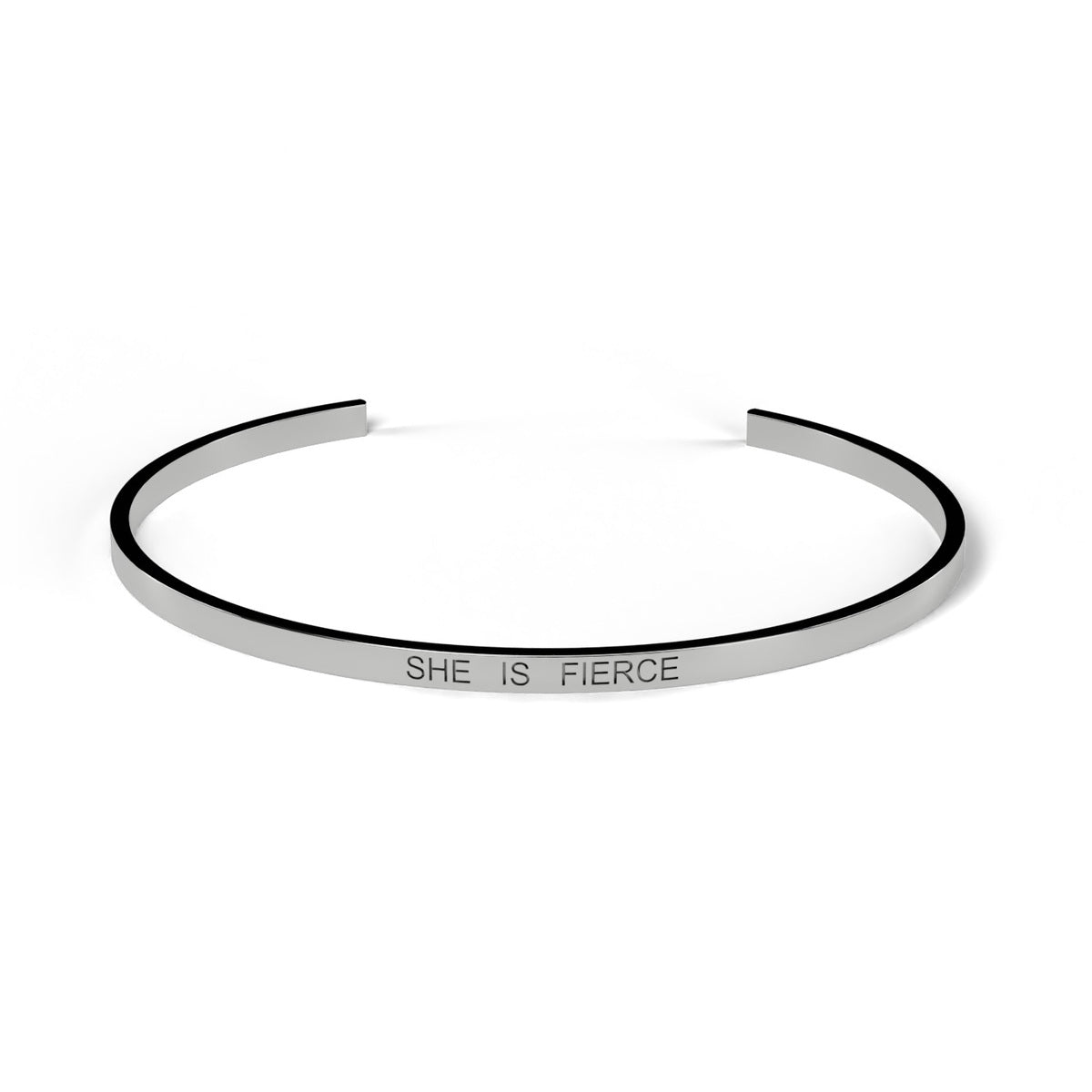 Engravable cuff bracelet in White gold, engraved SHE IS FIERCE