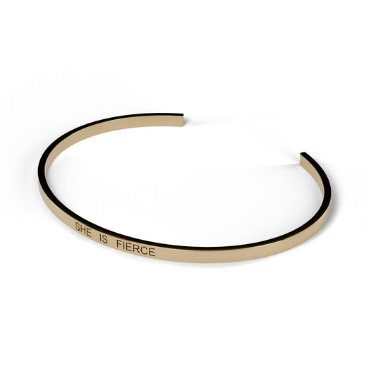 Engravable cuff bracelet in Yellow gold, angled view