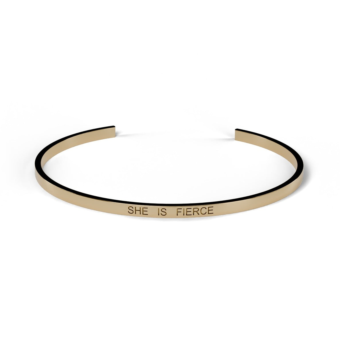 Engravable cuff bracelet in Yellow gold, engraved SHE IS FIERCE