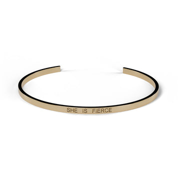 Engravable cuff bracelet in Yellow gold, engraved SHE IS FIERCE
