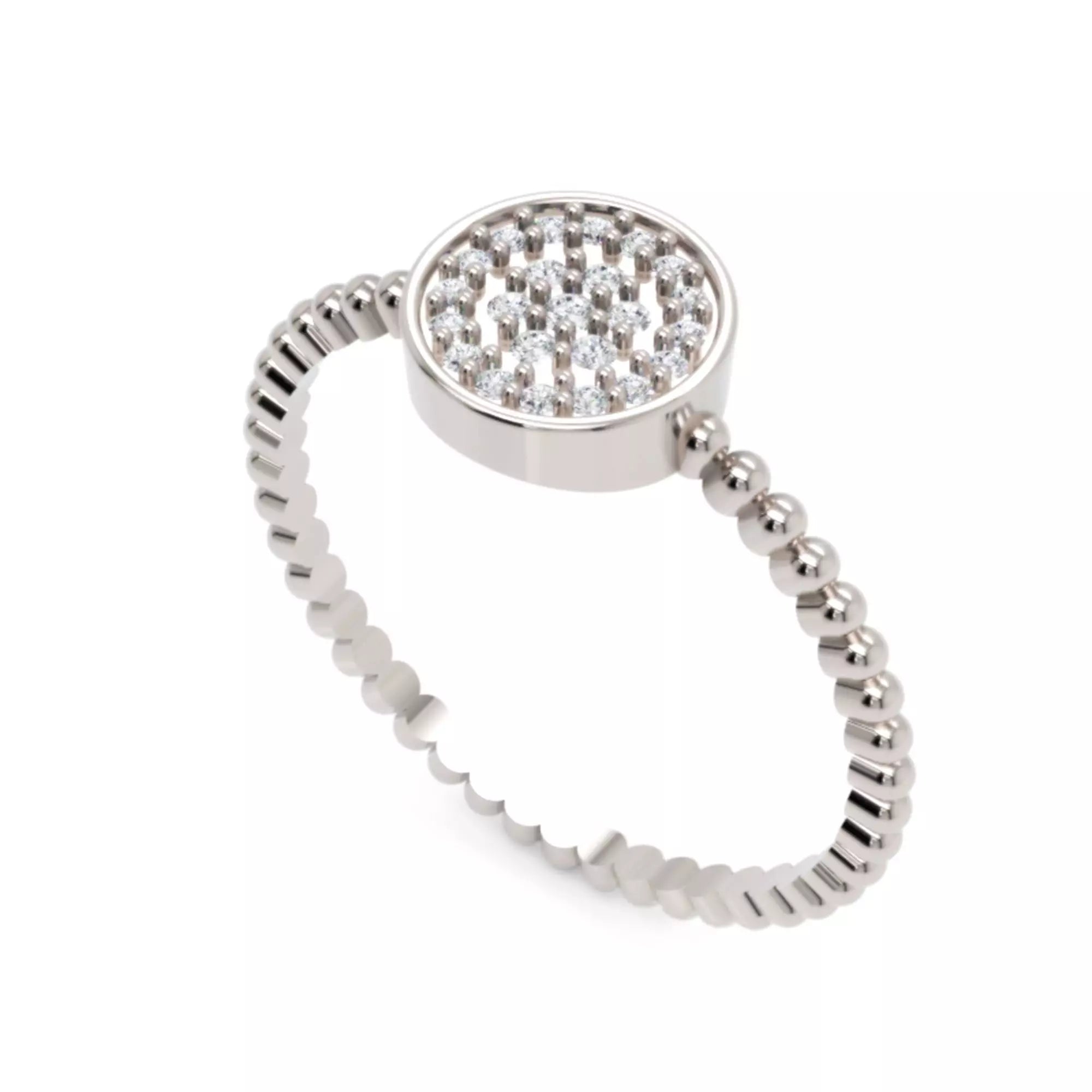 Pavé diamond disc beaded ring