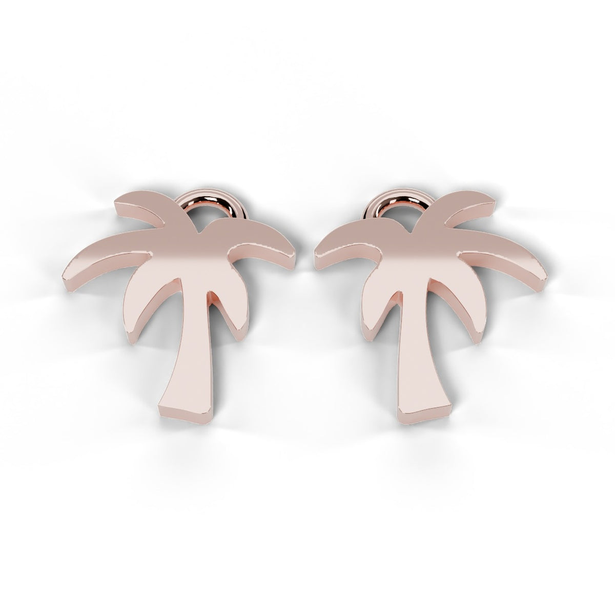 Rose gold C.A.L.I. palm tree earrings, front view