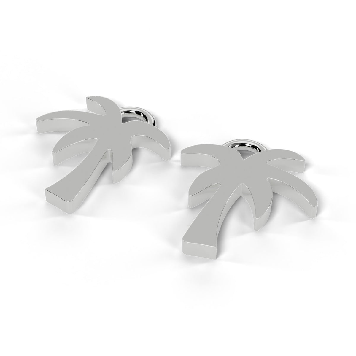 White gold C.A.L.I. palm tree earrings, angle view