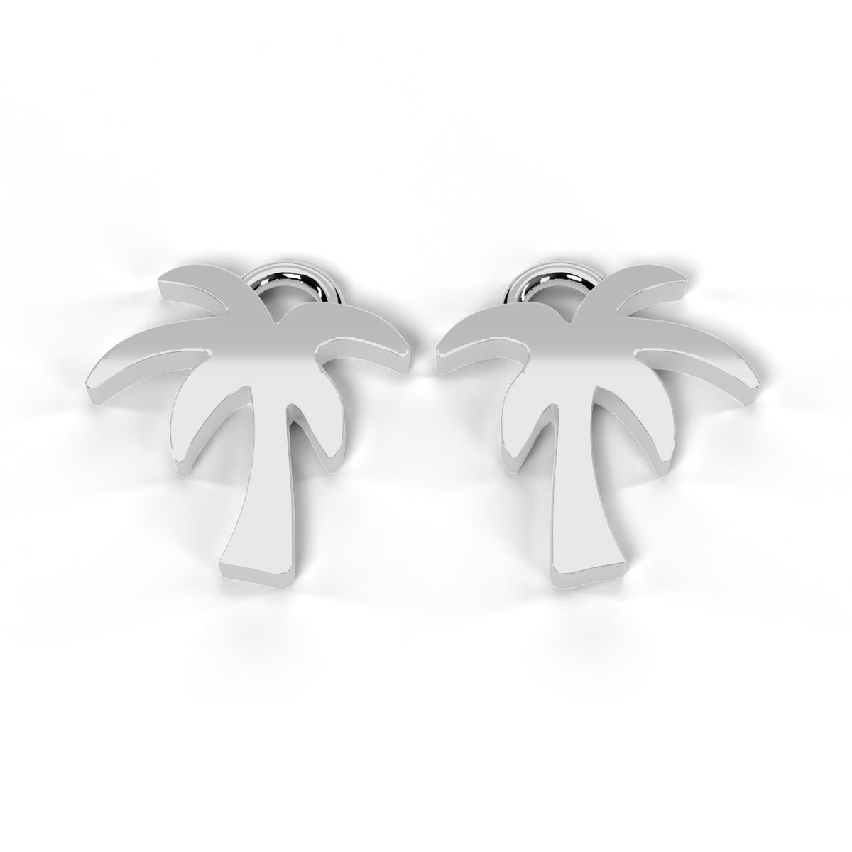 White gold C.A.L.I. palm tree earrings, front view