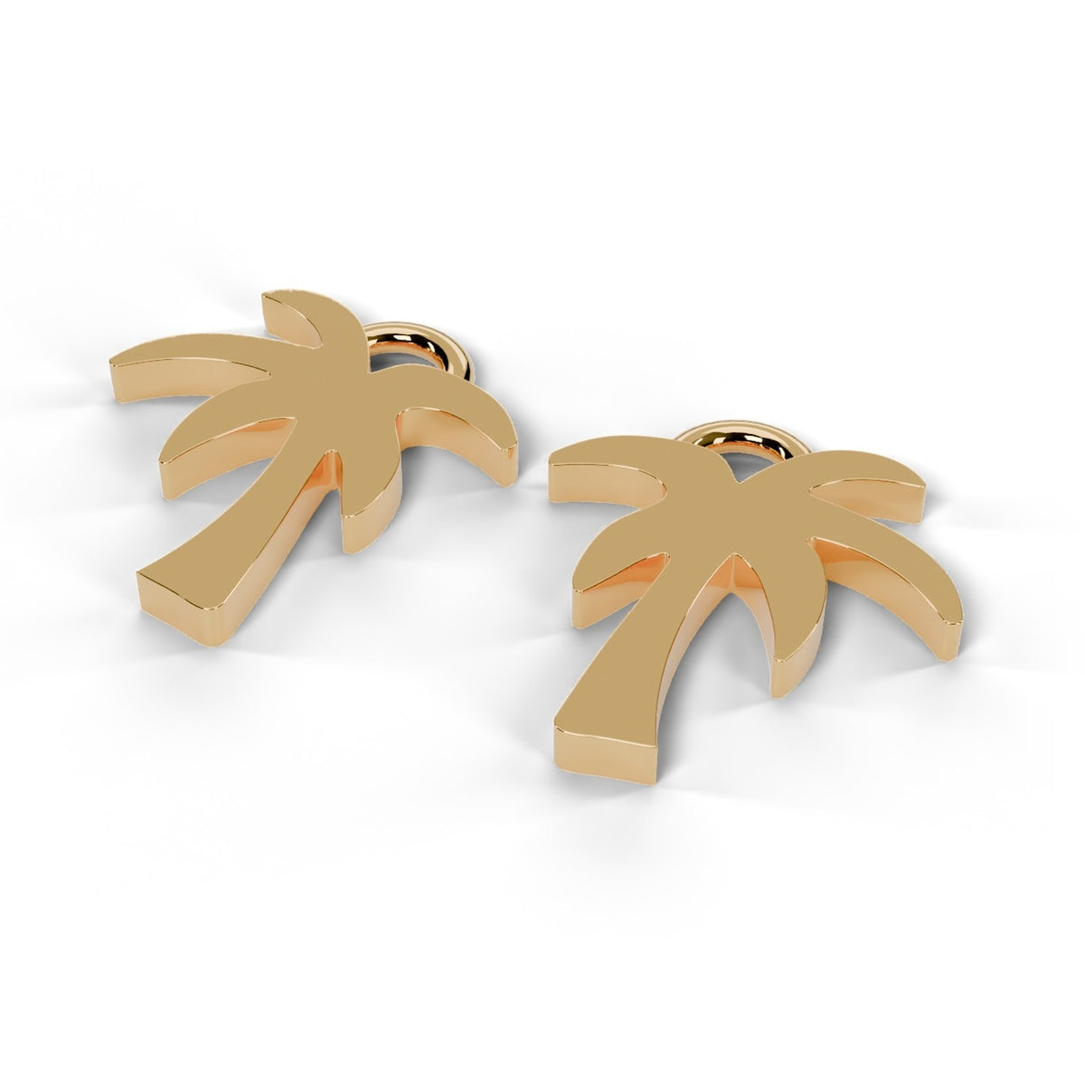 Yellow gold C.A.L.I. palm tree earrings, angle view