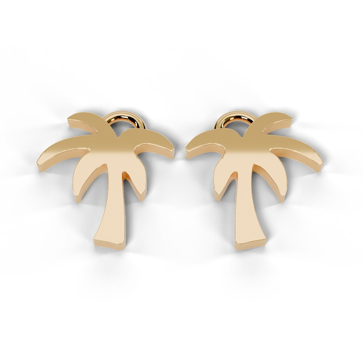 Yellow gold C.A.L.I. palm tree earrings, front view
