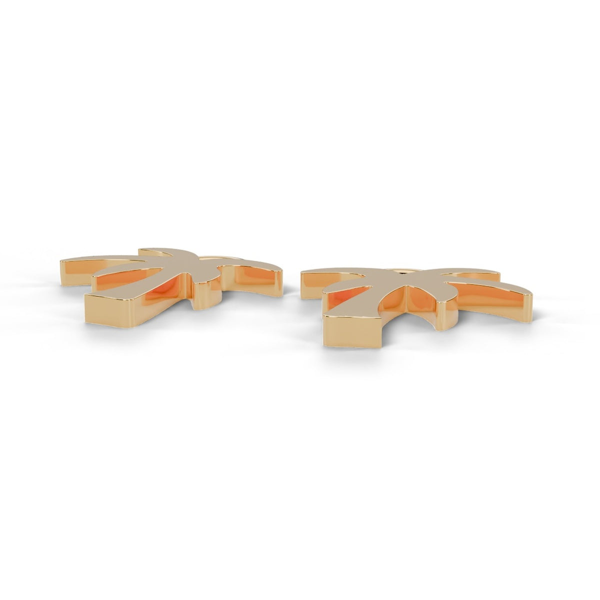 Yellow gold C.A.L.I. palm tree earrings, side view