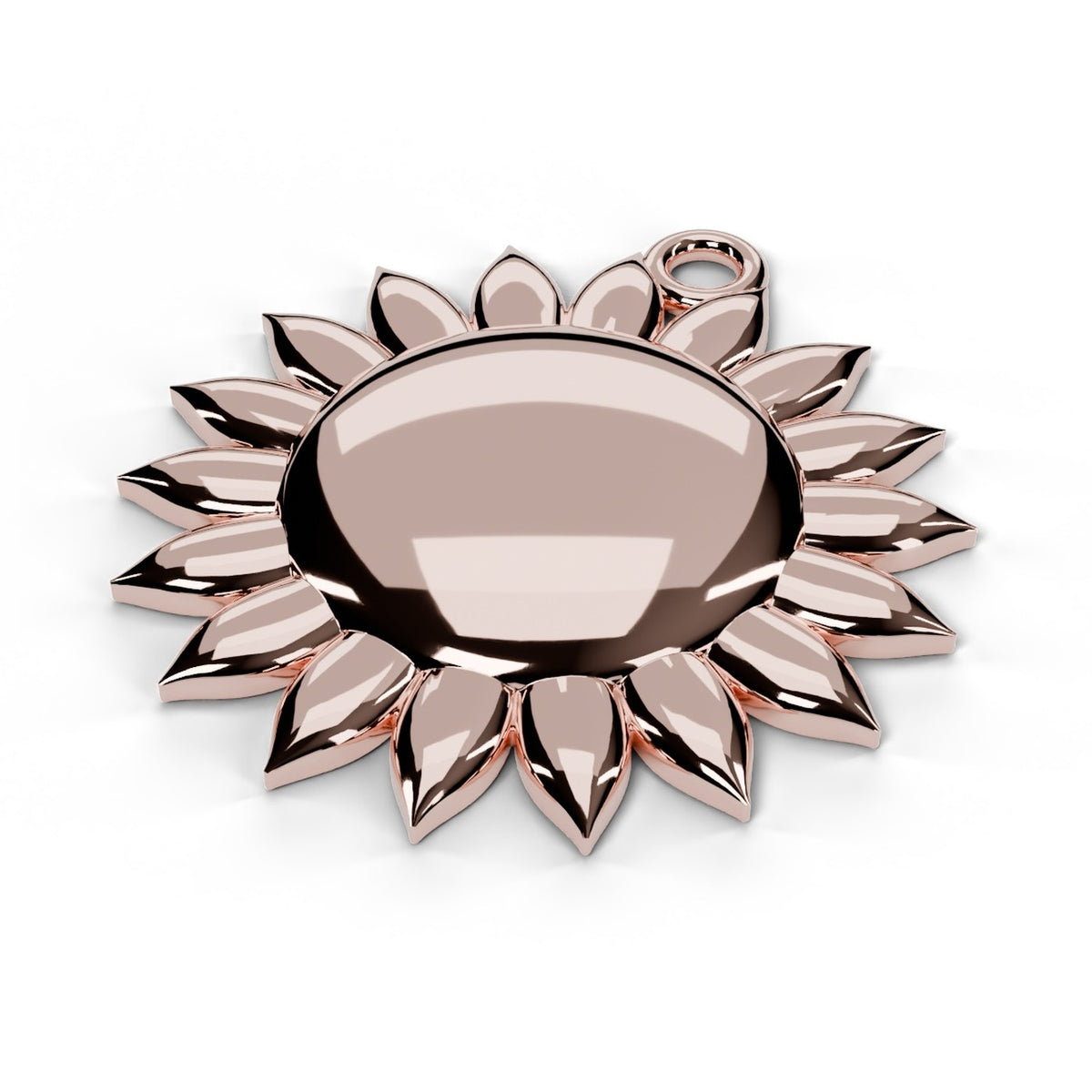 Rose gold C.A.L.I. sun pendant, angle view