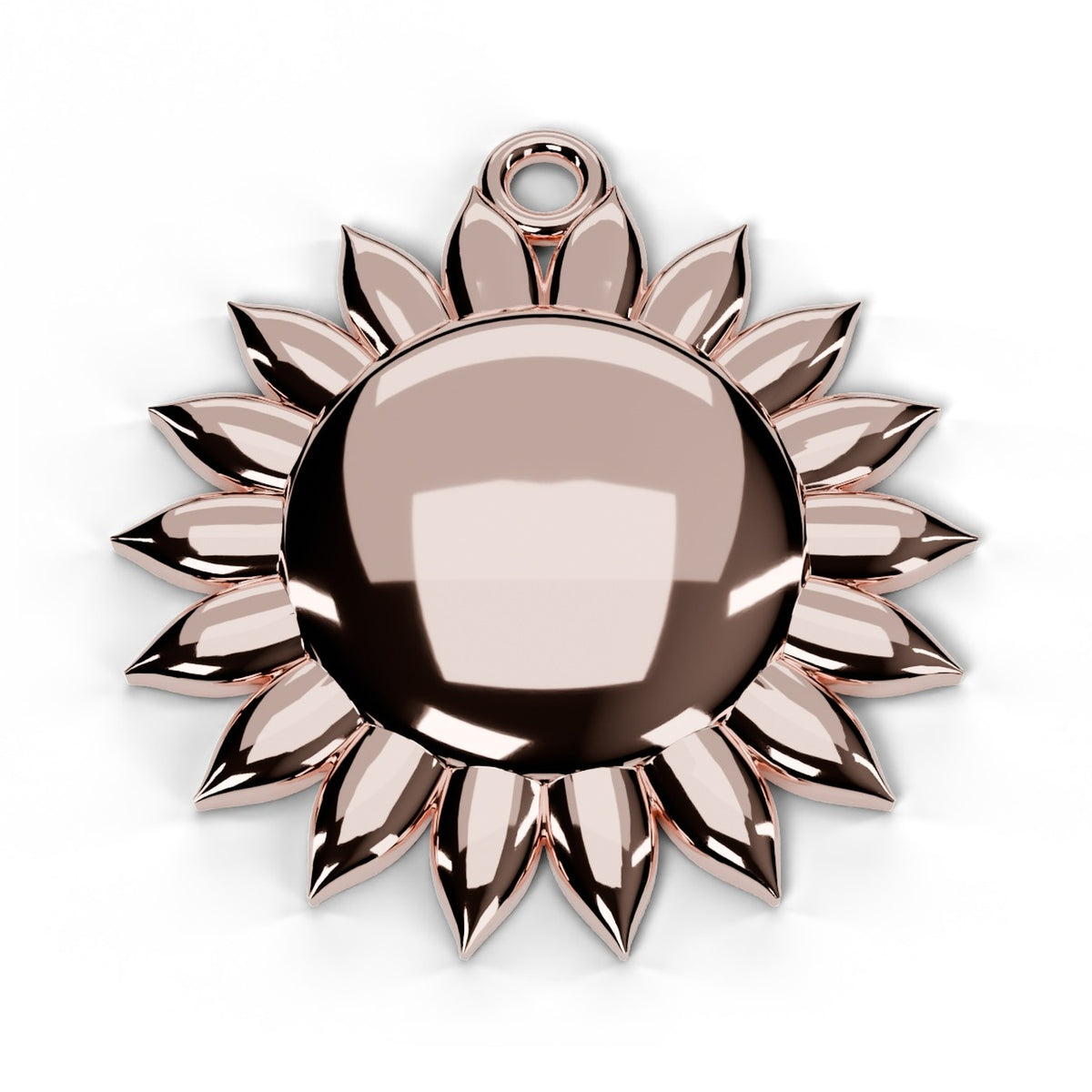 Rose gold C.A.L.I. sun pendant, front view