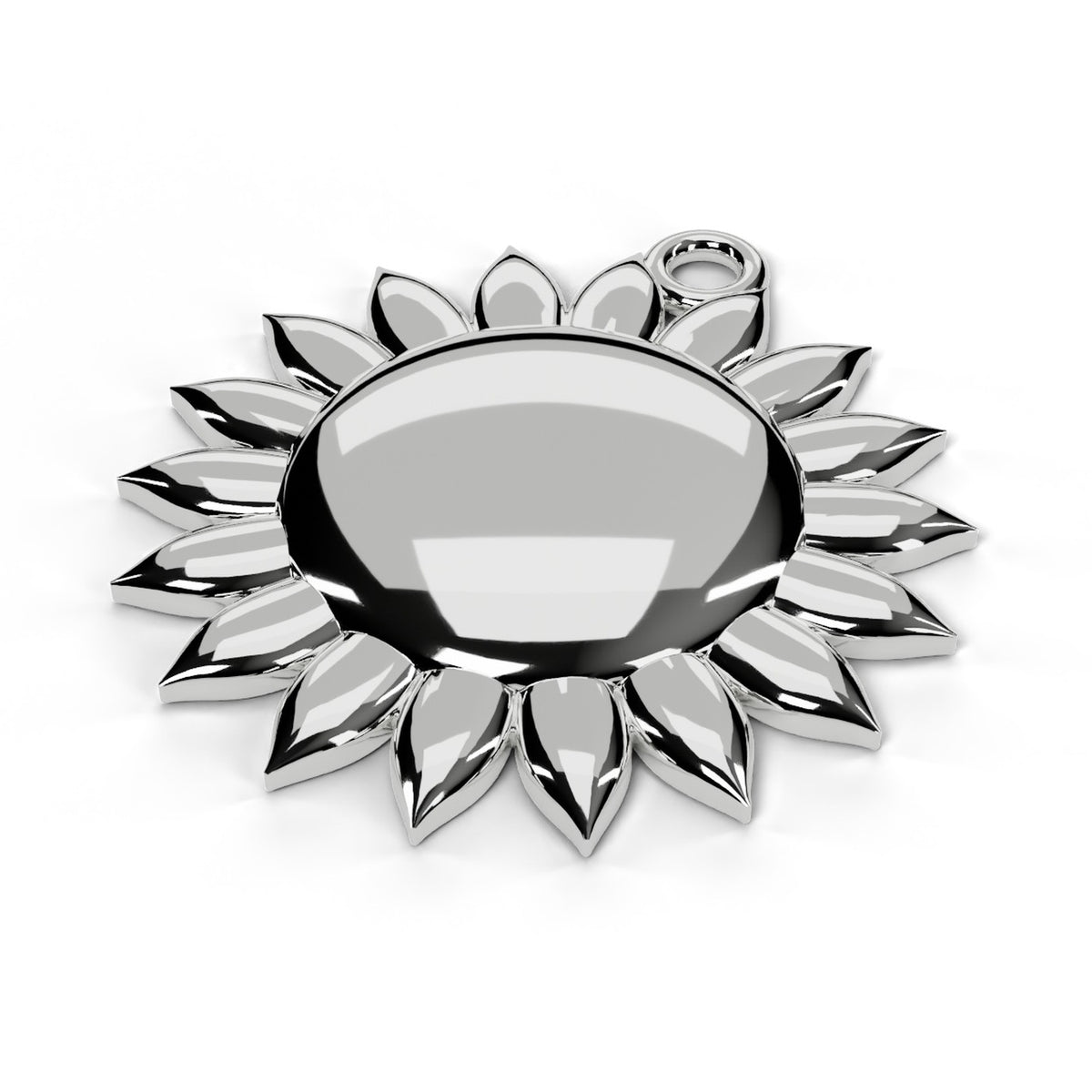 White gold C.A.L.I. sun pendant, angle view