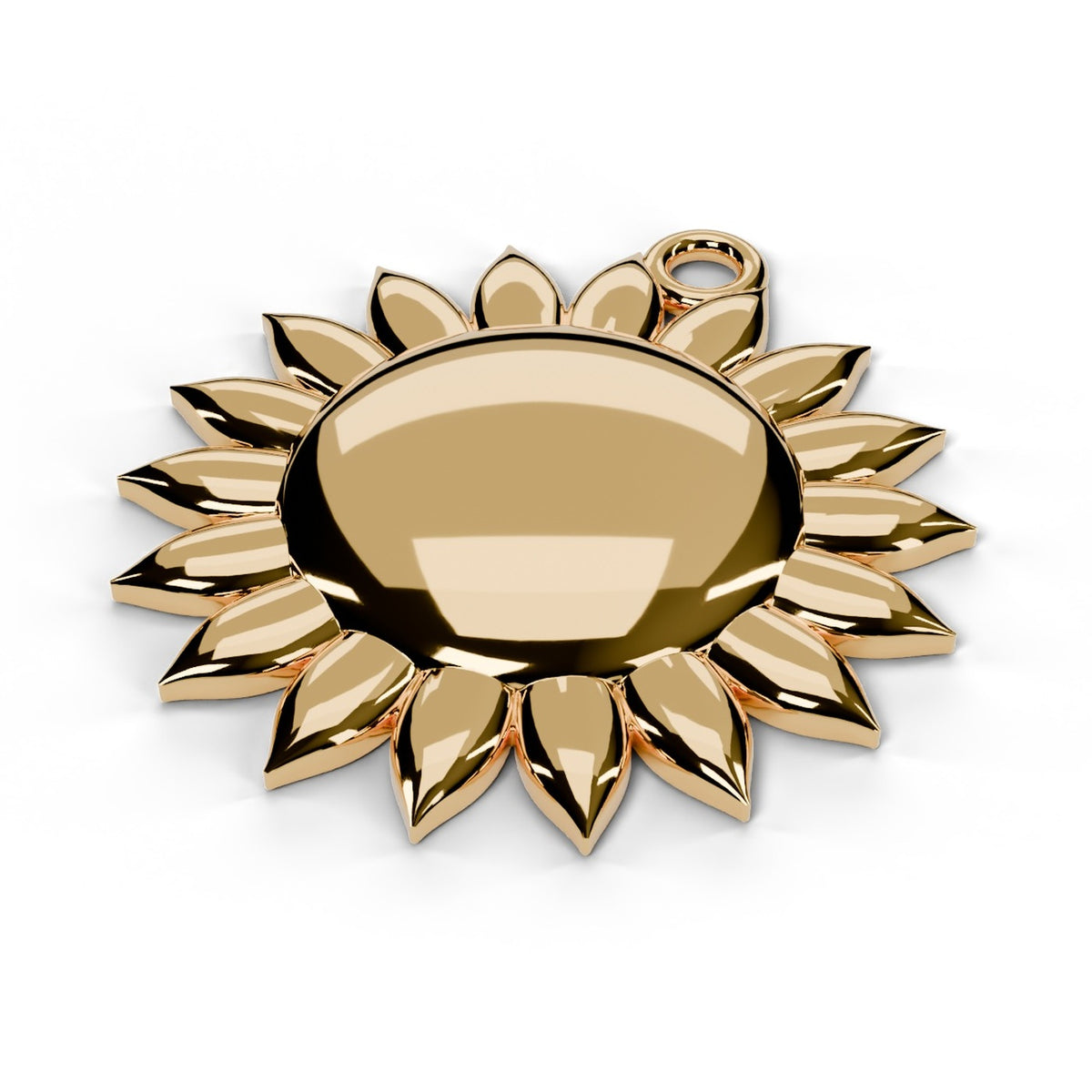 Yellow gold C.A.L.I. sun pendant, angle view
