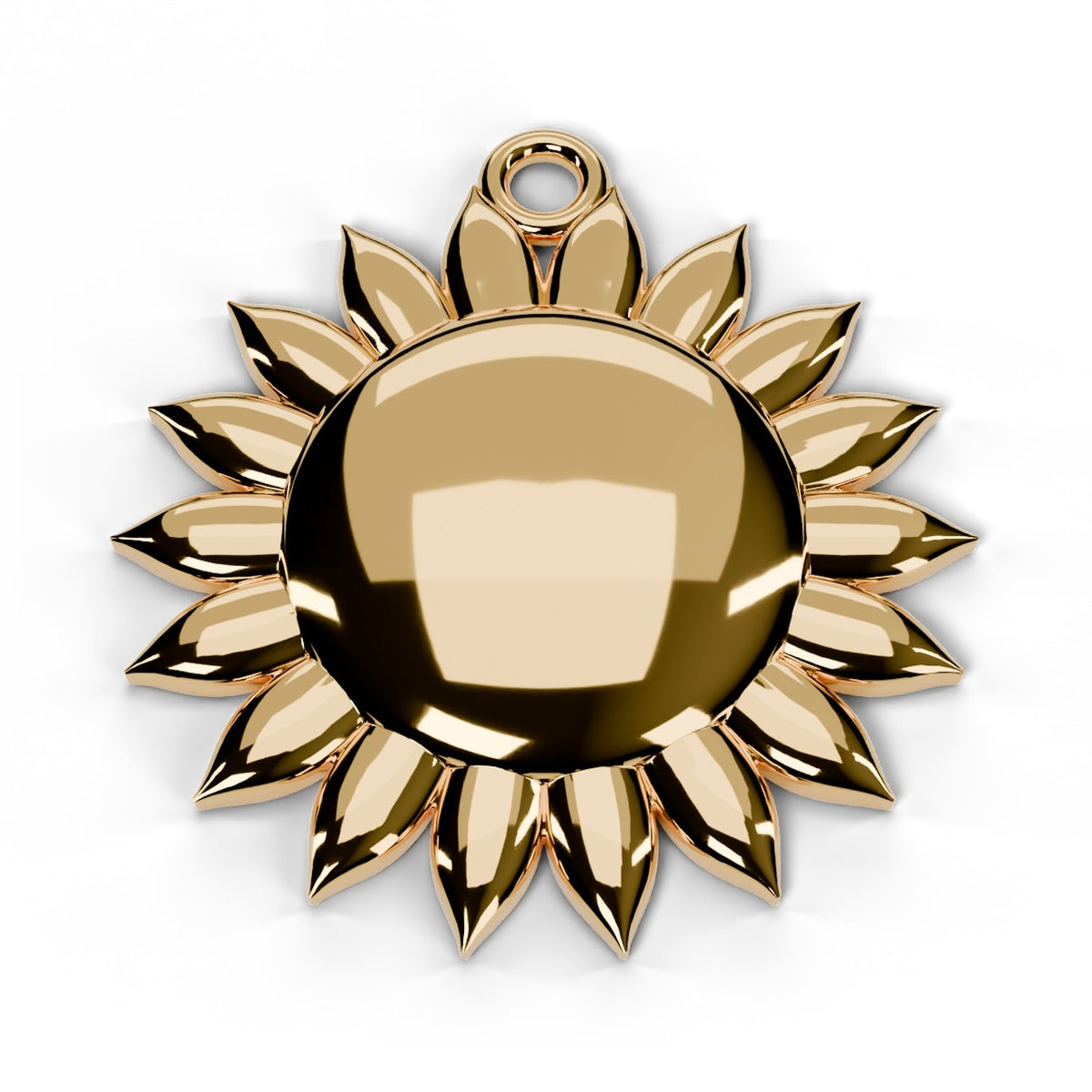 Yellow gold C.A.L.I. sun pendant, front view