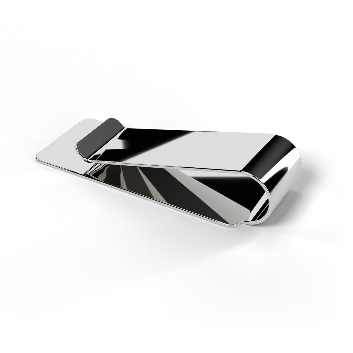 Platinum money clip, angled view