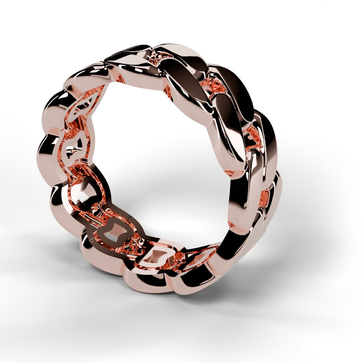 Rose gold Cuban link ring, angle view