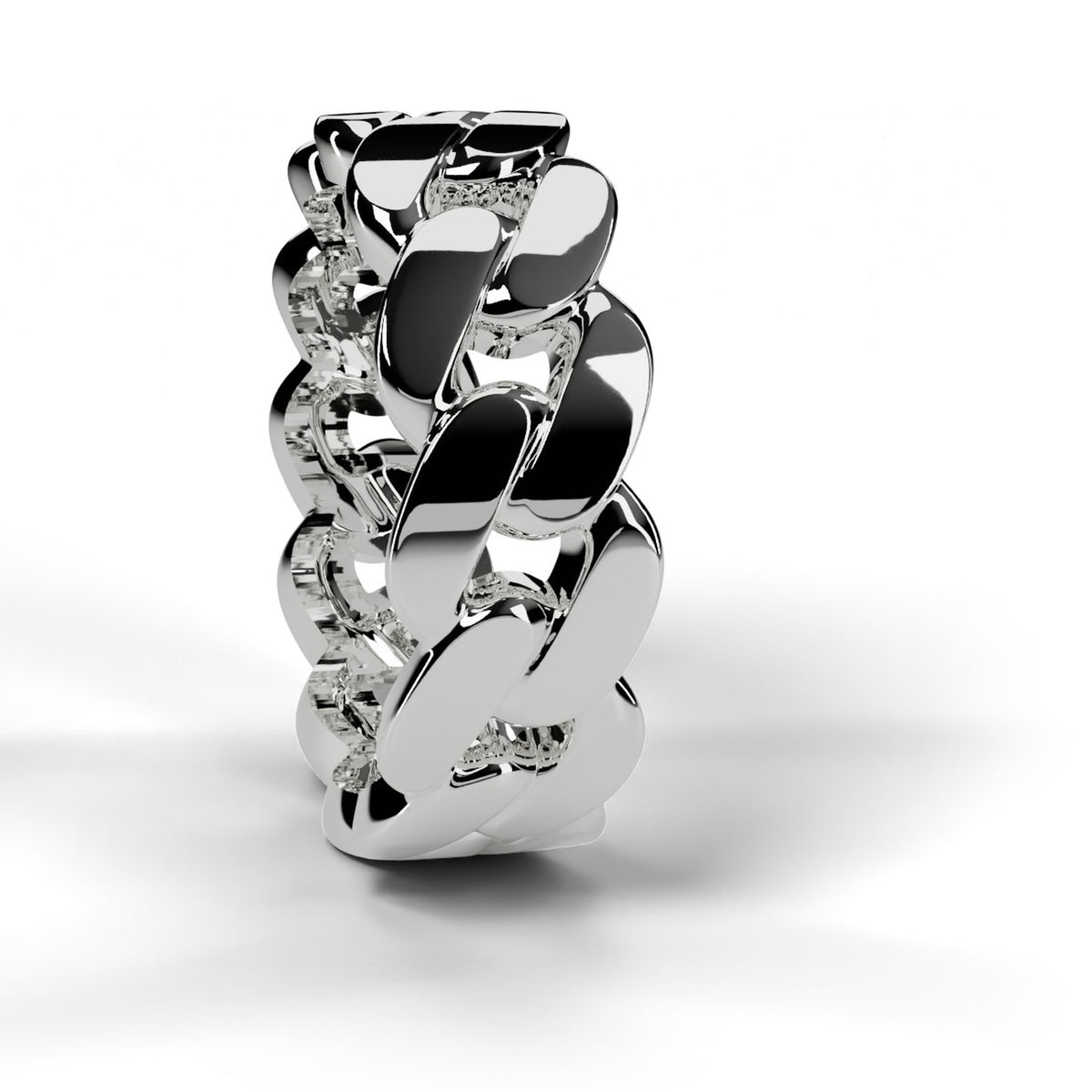 White gold Cuban link ring, side view