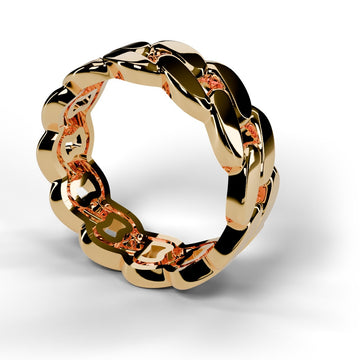 Yellow gold Cuban link ring, angle view