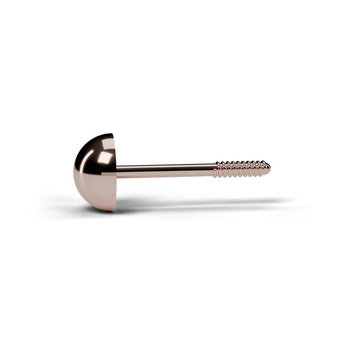 Half ball stud earring in rose gold, side view