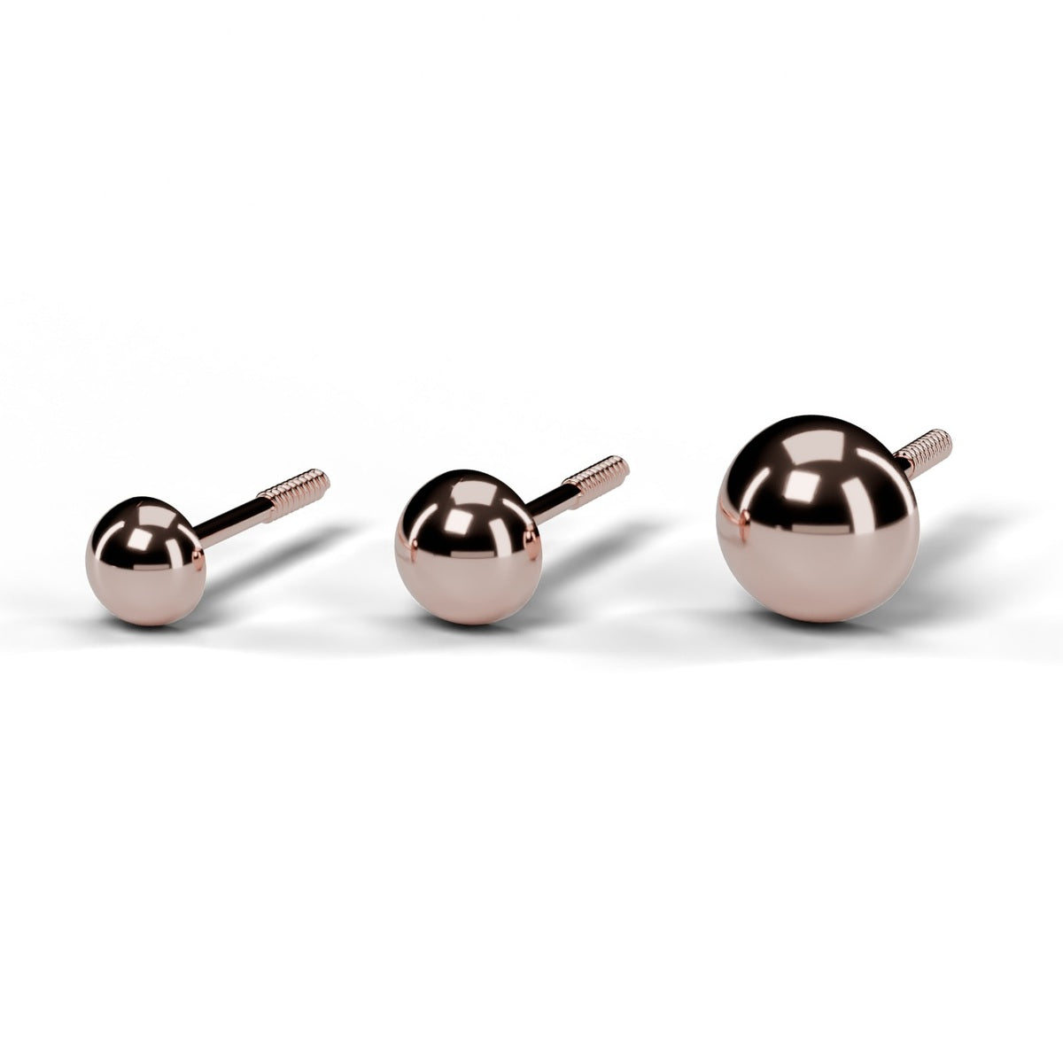 Half ball stud earrings in rose gold, 5mm, 6mm and 8mm sizes