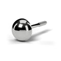 Half ball stud earring in white gold, angled view with screw back post