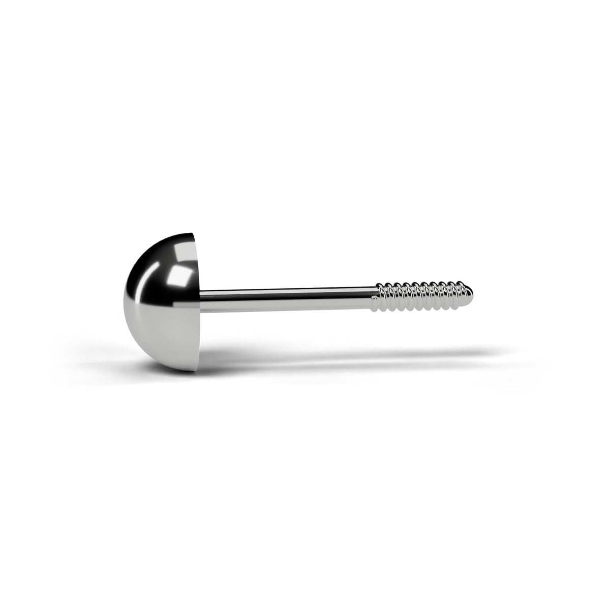 Half ball stud earring in white gold, side view