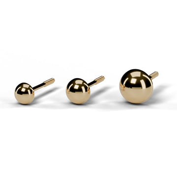 Half ball stud earrings in yellow gold, 5mm, 6mm and 8mm sizes