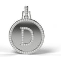 Diamond initial D medallion pendant in 14K white gold, front view