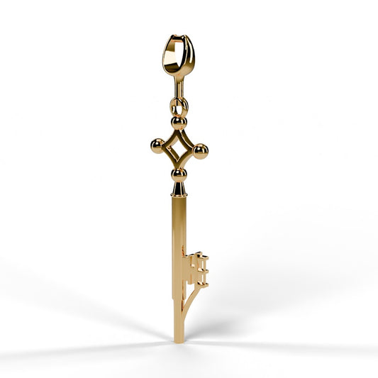 Yellow gold key pendant, angle view