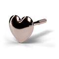 Puffed heart stud earring in 14K rose gold, angled view