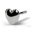 Puffed heart stud earring in 14K white gold, angled view