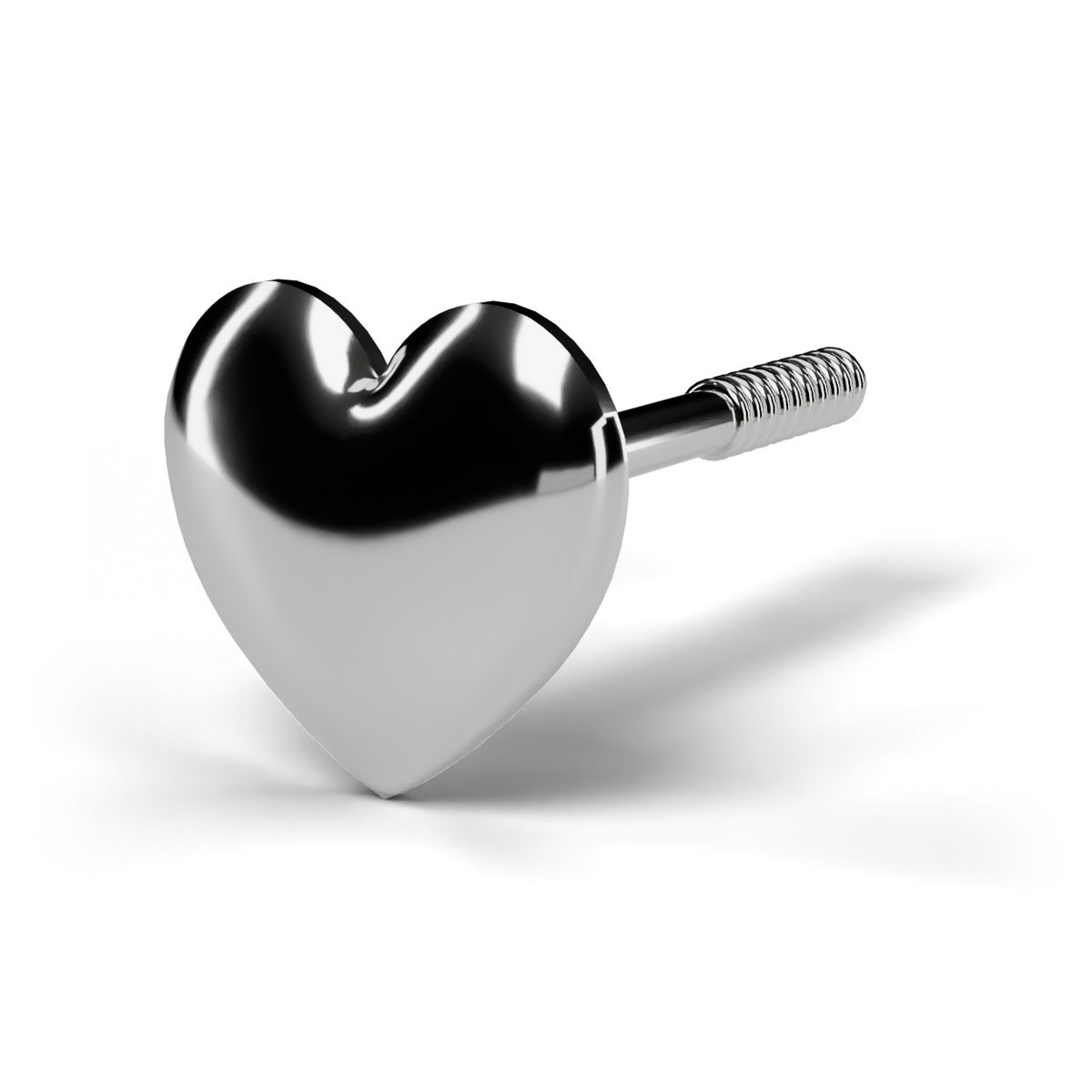 Puffed heart stud earring in 14K white gold, angled view