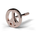 Peace sign stud earring in 14K rose gold, angled view