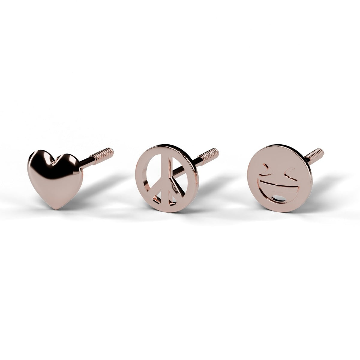 Love, Peace & Happiness stud earring set in 14K rose gold