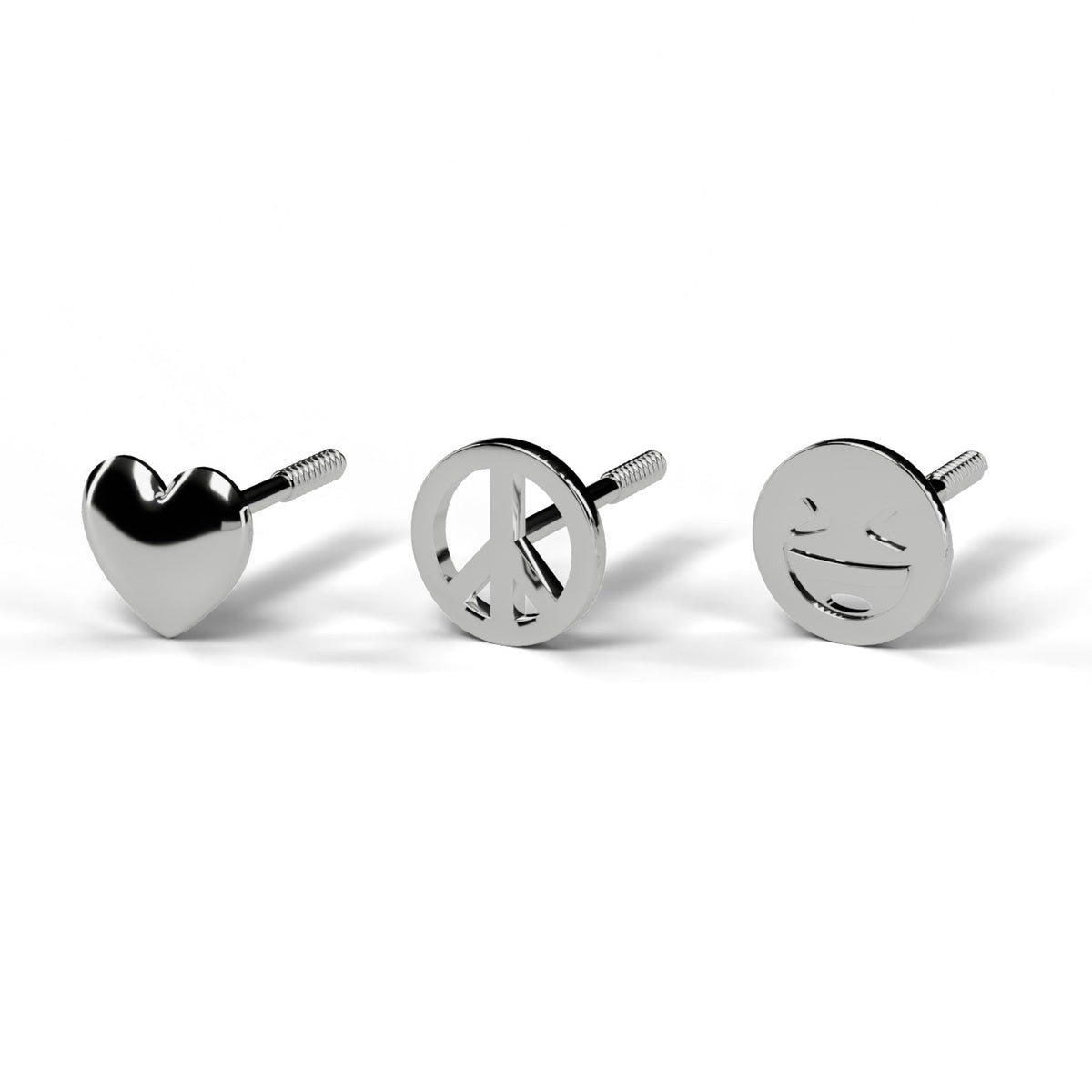 Love, Peace & Happiness stud earring set in 14K white gold