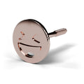 Smiley face stud earring in 14K rose gold, angled view
