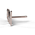 RAW bubble letter stud earring in rose gold, side view showing post