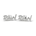 RAW bubble letter stud earrings in white gold, pair