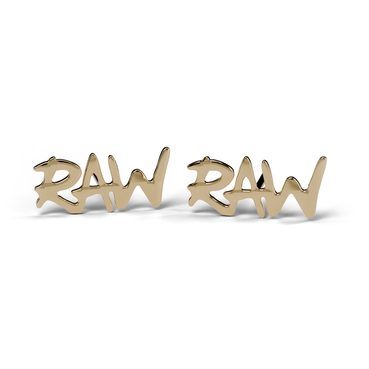 RAW bubble letter stud earrings in yellow gold, pair