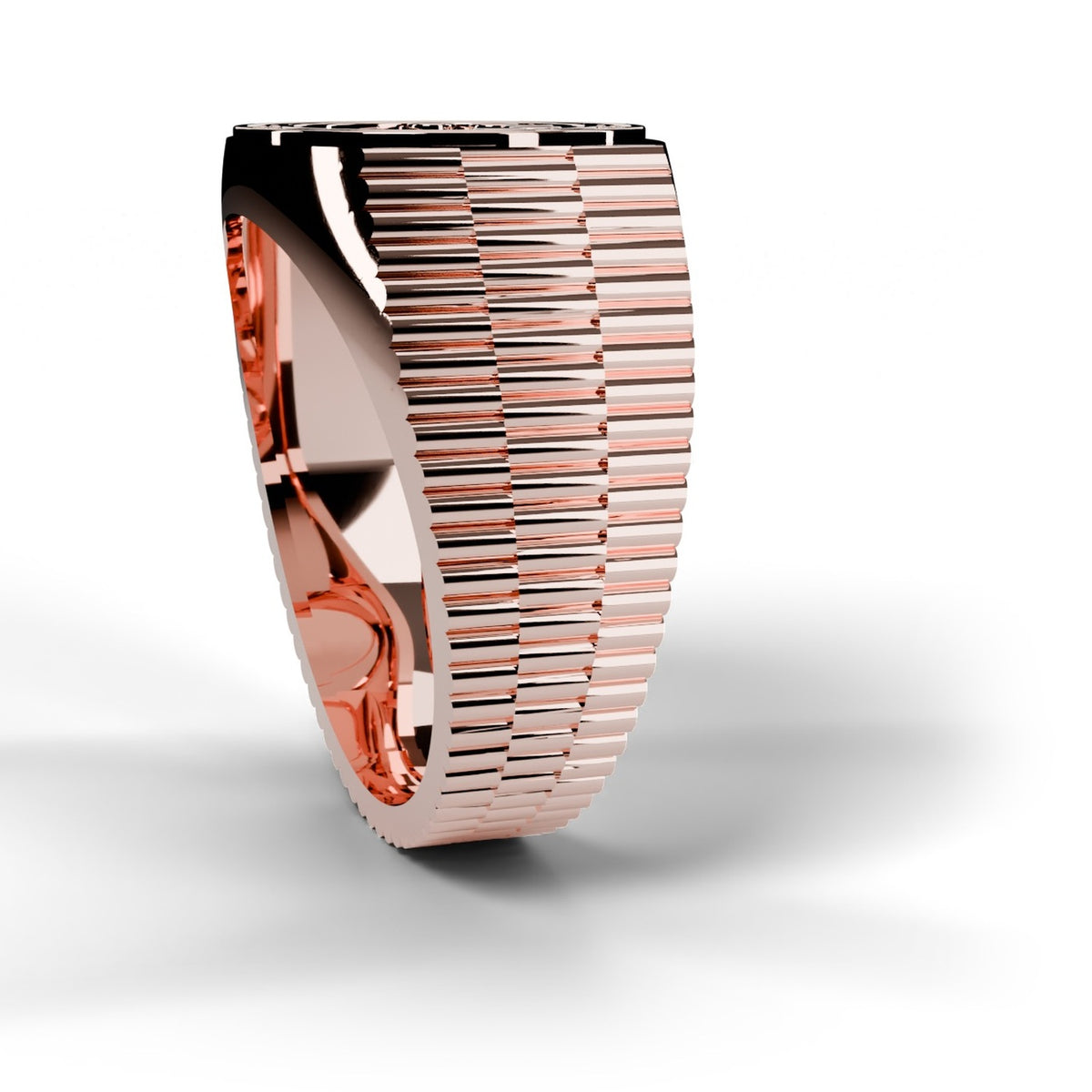 Rose gold Rolex style diamond ring, side view